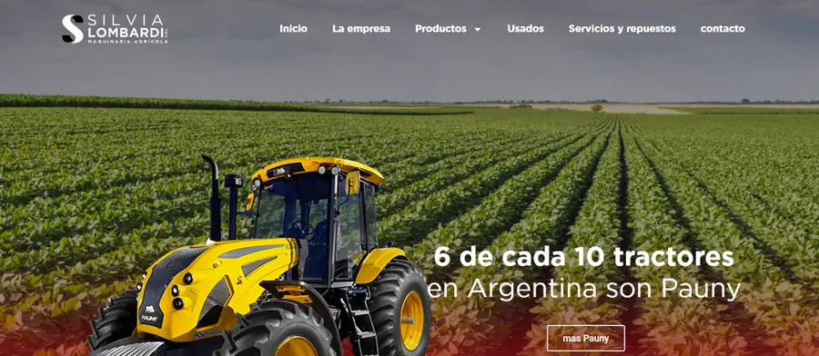 Tractor amarillo Pauny en un campo agrícola extenso con texto sobre su popularidad en Argentina.